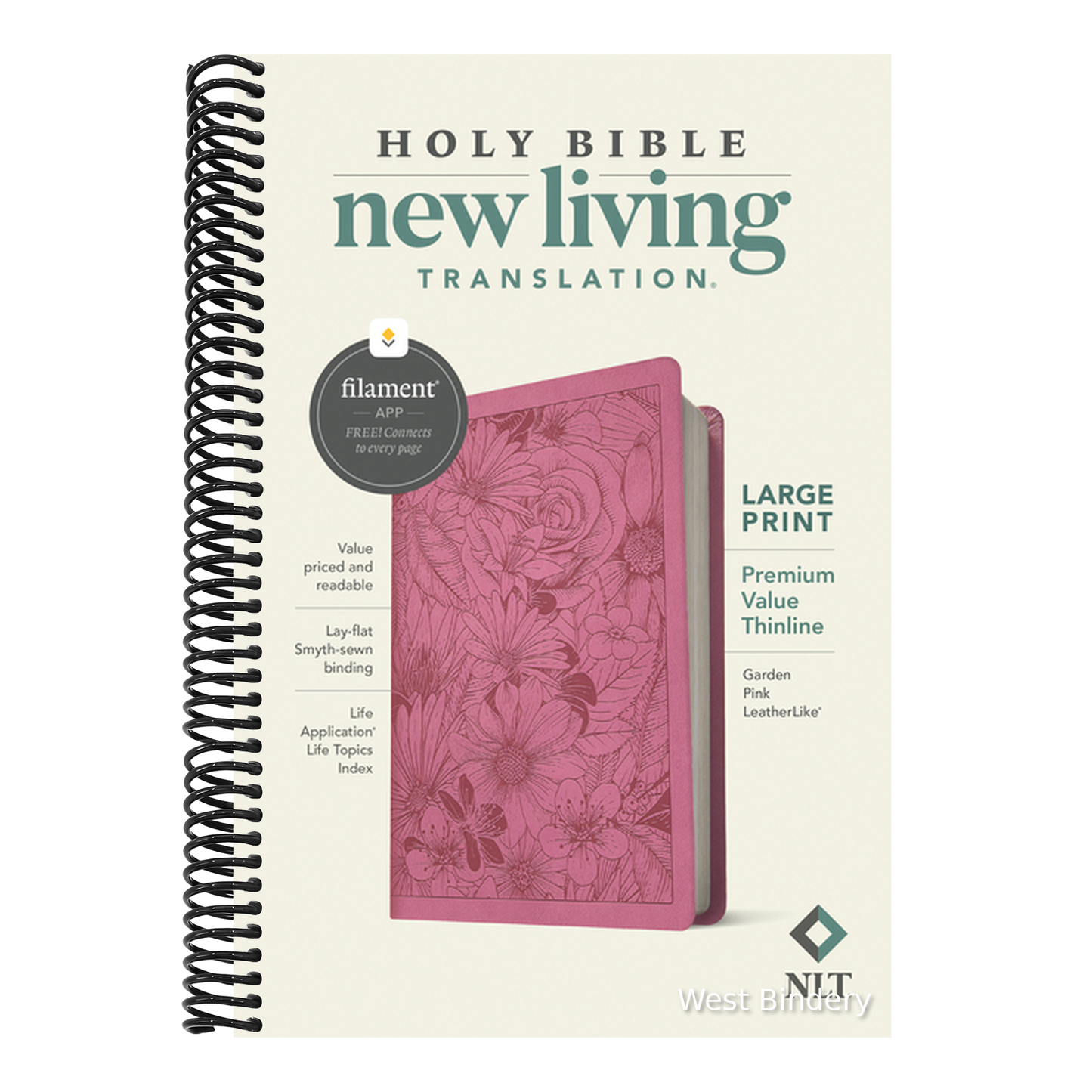 NLT Large Print Premium Value Thinline Bible, Filament Enabled (Leatherlike, Garden Pink)