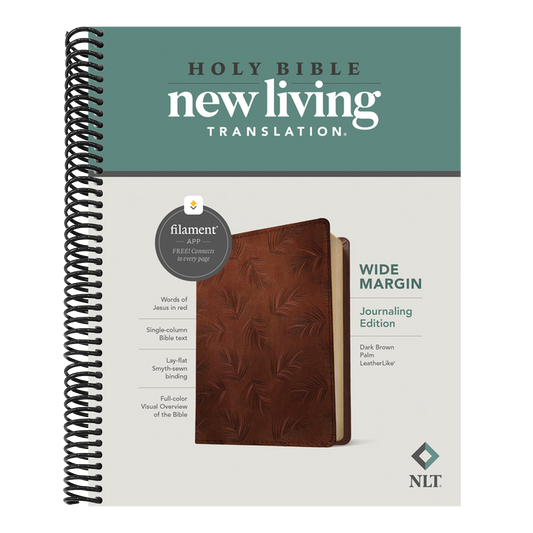 NLT Wide Margin Bible, Filament Enabled (Leatherlike, Dark Brown Palm, Red Letter)