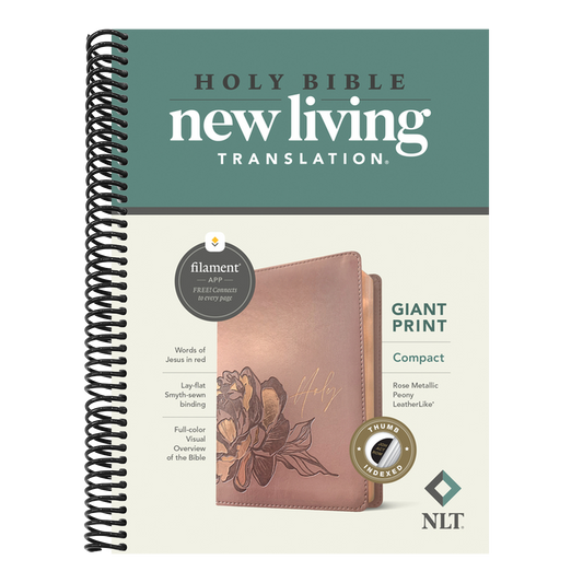 NLT Compact Giant Print Bible, Filament Enabled (Leatherlike, Rose Metallic Peony, Indexed, Red Letter)