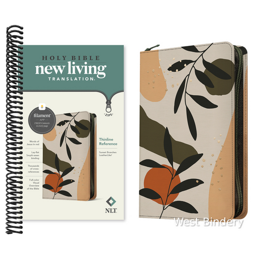 NLT Thinline Reference Zipper Bible, Filament Enabled (Leatherlike, Sunset Branches, Red Letter)