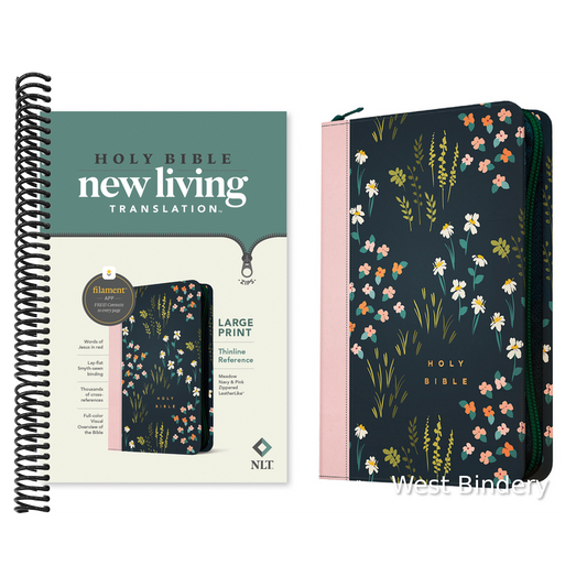 NLT Large Print Thinline Reference Zipper Bible, Filament Enabled (Leatherlike, Meadow Navy & Pink, Red Letter)
