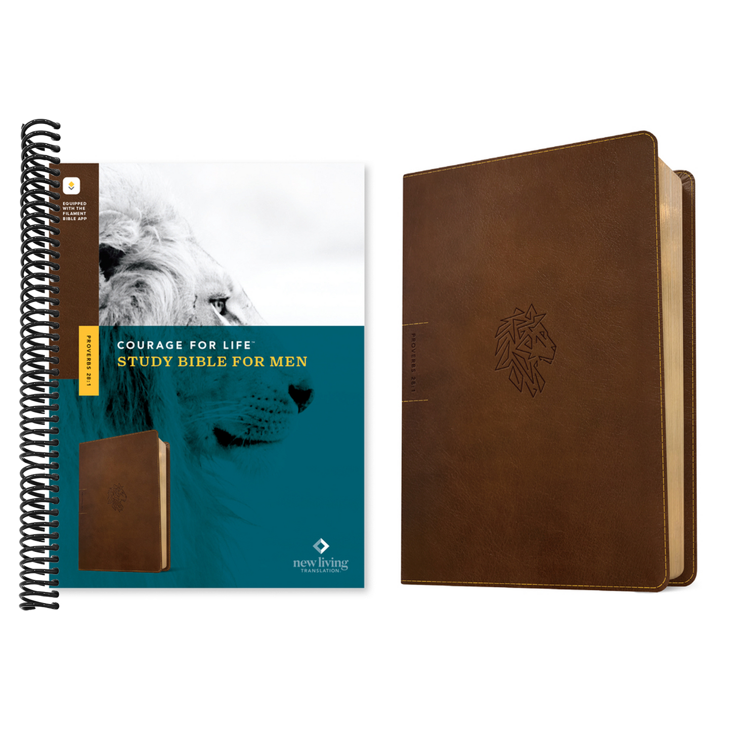 NLT Courage for Life Study Bible for Men, Filament Enabled (Leatherlike, Rustic Brown Lion)