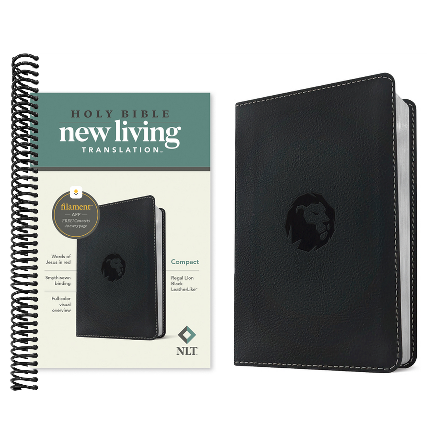 NLT Compact Bible, Filament Enabled (Leatherlike, Regal Lion Black, Red Letter)