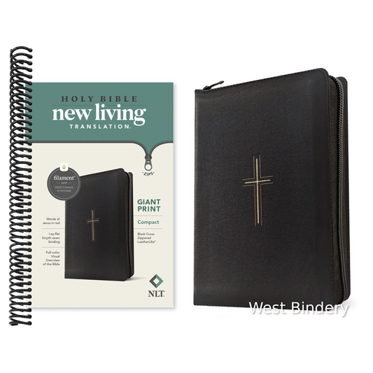 NLT Compact Giant Print Zipper Bible, Filament Enabled (Leatherlike, Black Cross, Red Letter)
