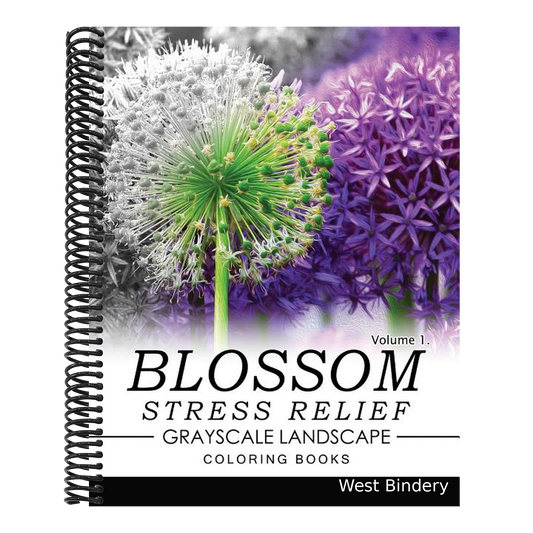 Blossom Stress Relief GRAYSCALE Landscape Coloring Books Volume 1