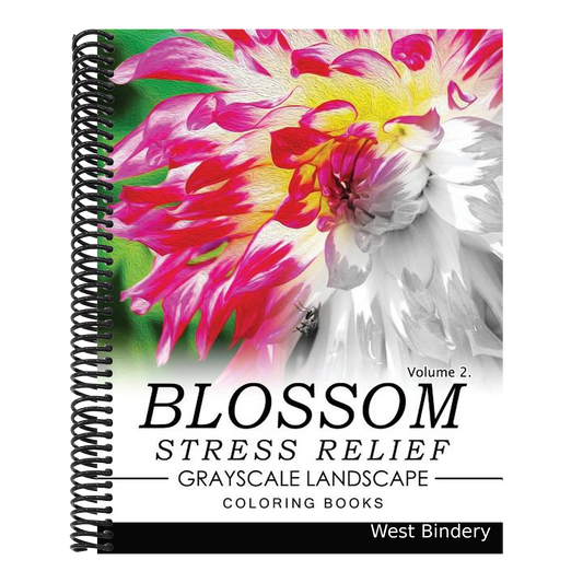 Blossom Stress Relief GRAYSCALE Landscape Coloring Books Volume 2