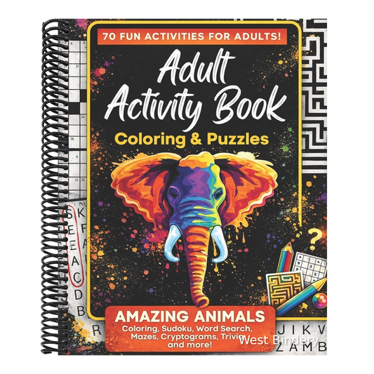 Adult Activity Book Amazing Animals: Coloring and Puzzle Book for Adults Featuring Coloring, Mazes, Crossword, Word Search And Word Scramble
