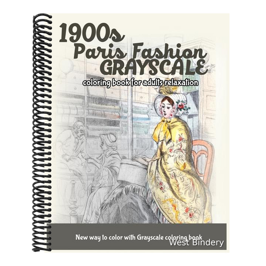 1900s Paris Fashion Grayscale: Coloring Book for Adults Relaxation