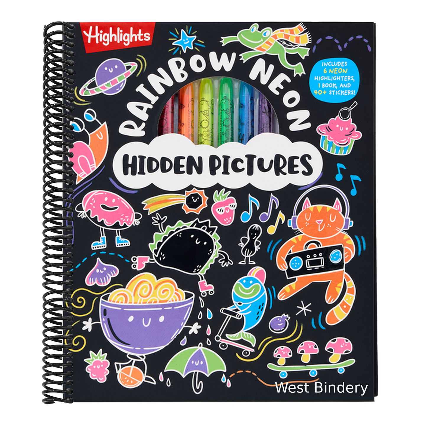 Rainbow Neon Hidden Pictures: Rainbow Activity Book with Neon Markers and Over 40 Stickers, Fun Sticker Puzzle Book for Creative Kids Ages 6-12