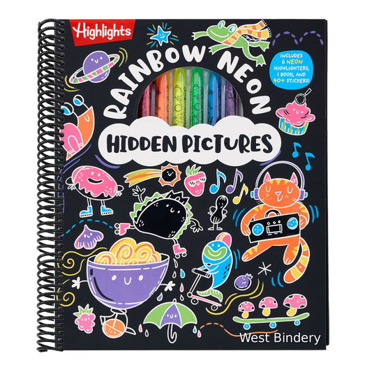 Rainbow Neon Hidden Pictures: Rainbow Activity Book with Neon Markers and Over 40 Stickers, Fun Sticker Puzzle Book for Creative Kids Ages 6-12