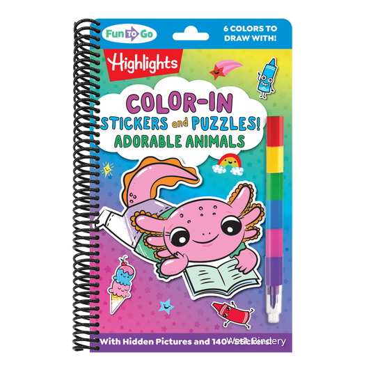Color-In Stickers and Puzzles! Adorable Animals: Over 140 Kids Stickers for You to Color and Decorate, Animal Puzzles Activity Sheets for On-The-Go Fu