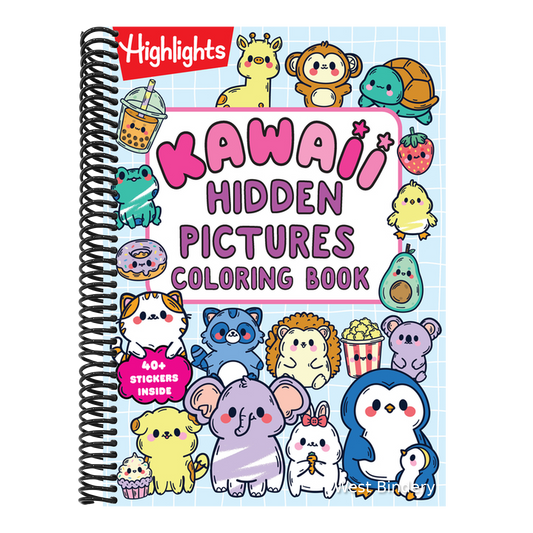 Kawaii Hidden Pictures Coloring Book: Cozy Coloring and Kids Puzzle Book with Over 40 Kawaii Stickers to Decorate, 90-Page Interactive Sticker Activit