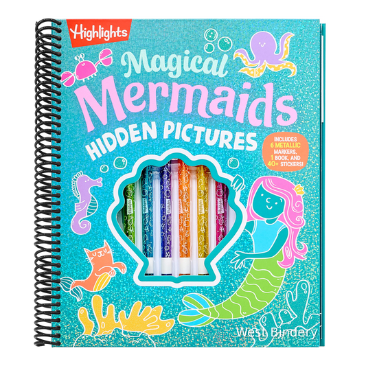 Magical Mermaids Hidden Pictures: Kids Mermaid Coloring Book with Markers Featuring Over 40 Ready-To-Color Stickers, Hidden Pictures Scenes with Under