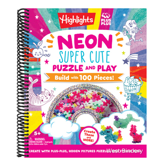 Neon Super Cute Puzzle and Play: Plus-Plus Building Blocks and Hidden Pictures Puzzle Sticker Book Set for Kids 5-9, Create and Personalize with Cute