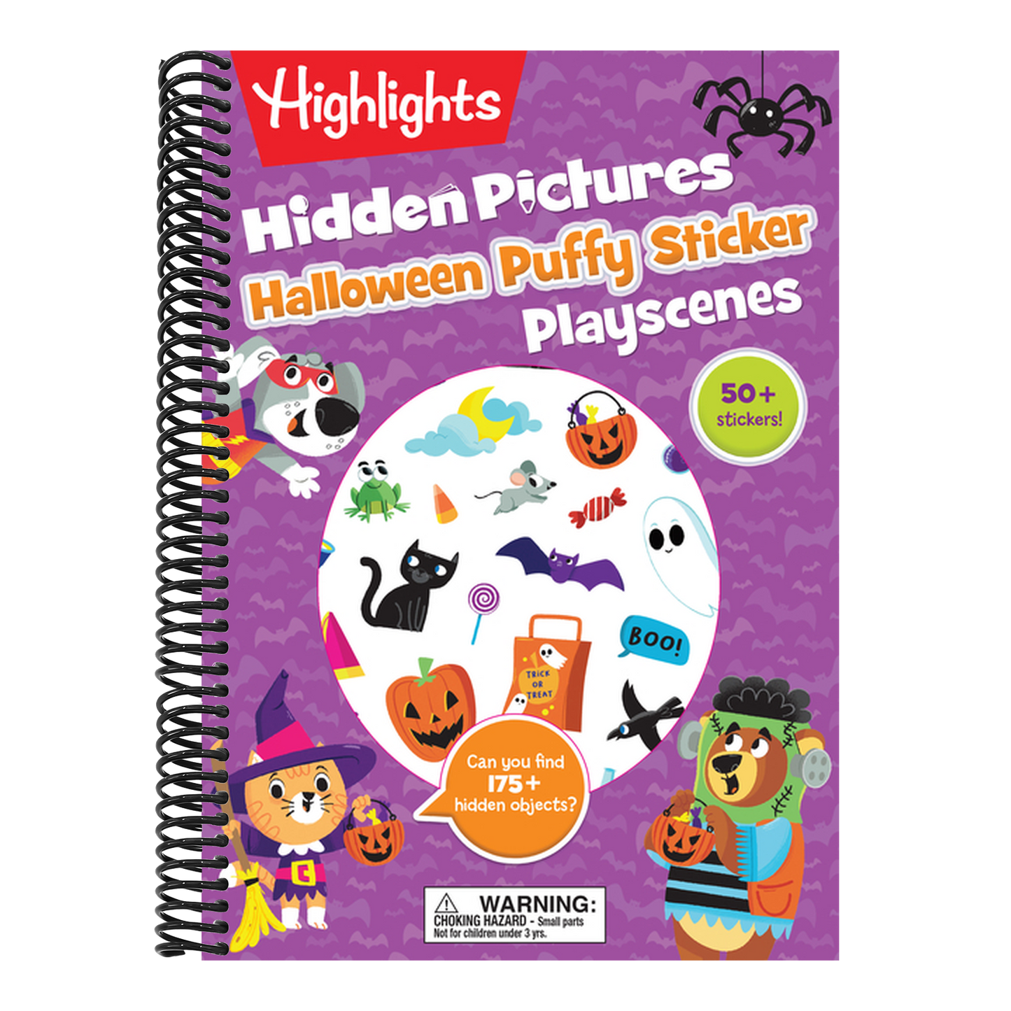Halloween Hidden Pictures Puffy Sticker Playscenes: Halloween Activity Book for Kids 36 Featuring Over 175 Hidden Objects, 50 Reusable Puffy Stickers (Highlights Puffy Sticker Playscenes) (Spiral Bound)