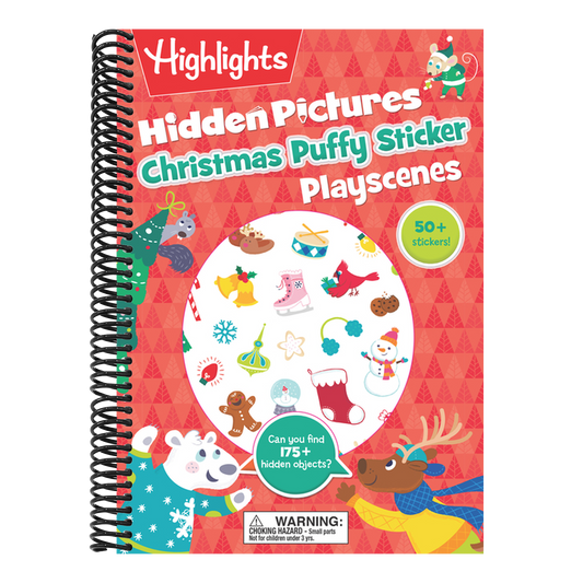 Christmas Hidden Pictures Puffy Sticker Playscenes: Christmas Activity Book with Over 50 Puffy Stickers, Festive Games and Hidden Pictures Puzzles for (Highlights Puffy Sticker Playscenes) (Spiral Bound)