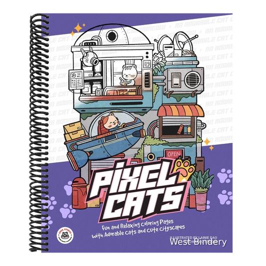 Pixel Cats: Fun and Relaxing Coloring Pages with Adorable Cats and Cute Cityscapes