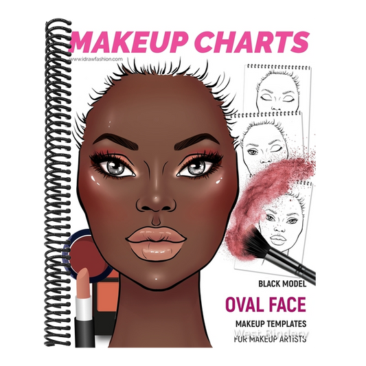 Makeup Charts - Face Charts for Makeup Artists: Black Model - OVAL face shape