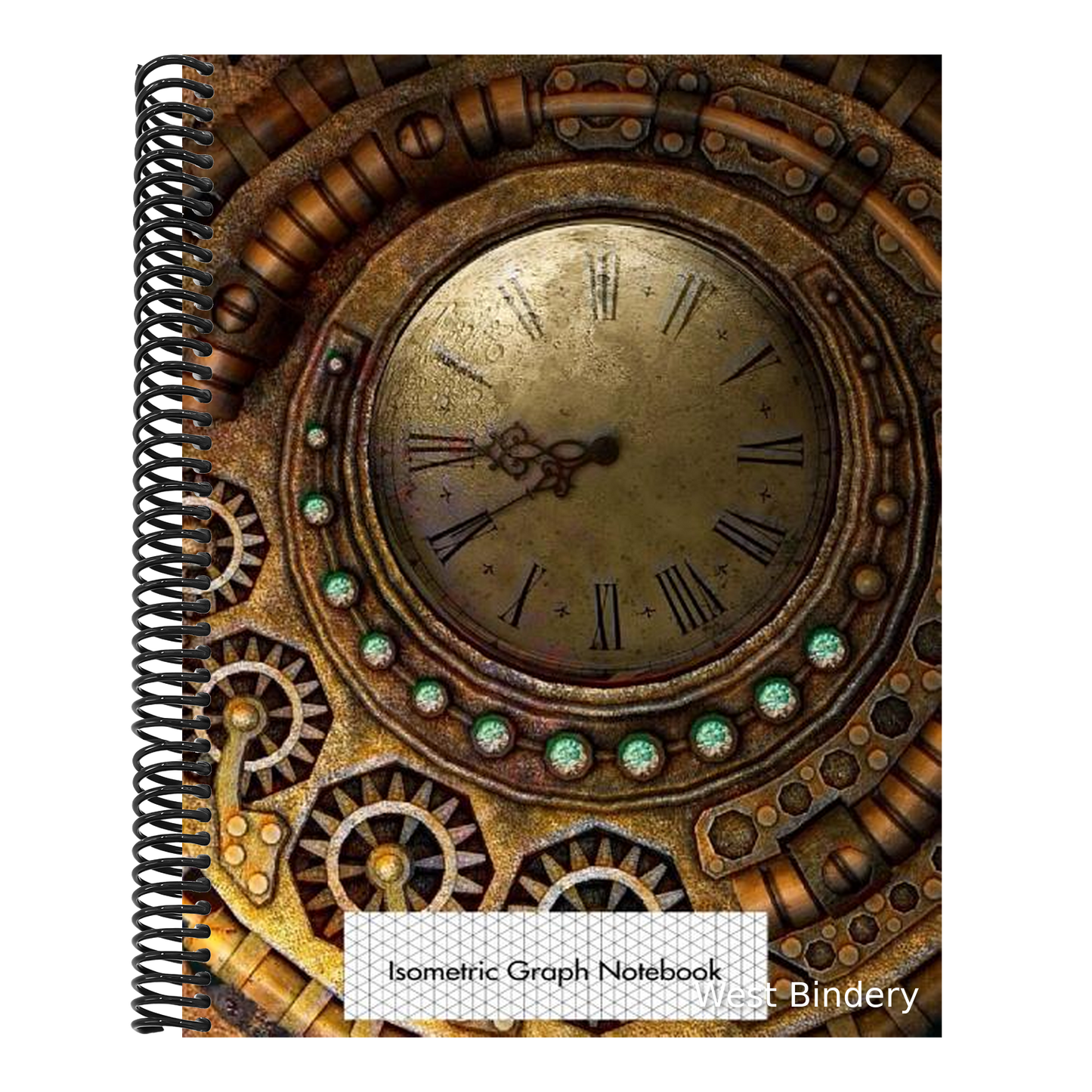 Isometric Graph Notebook: Steampuck Time Keeper Clock 3D Graph Paper Notebook - 8.5 x 11 - 150 pages (75 sheets). Glossy Cover.