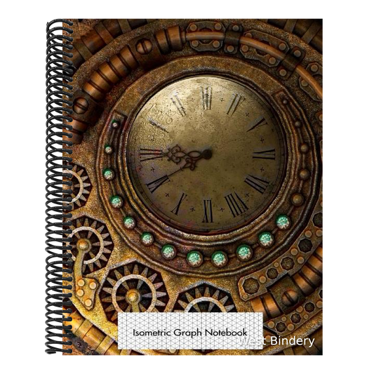 Isometric Graph Notebook: Steampuck Time Keeper Clock 3D Graph Paper Notebook - 8.5 x 11 - 150 pages (75 sheets). Glossy Cover.