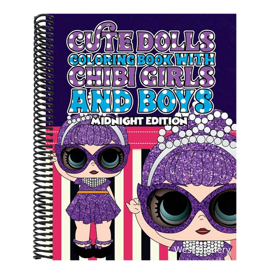 Cute Dolls Coloring Book with Chibi Girls and Boys Midnight Edition: Coloring Book For Girls and Boys: A Cute Adorable Coloring Pages Ages 4-12: Super