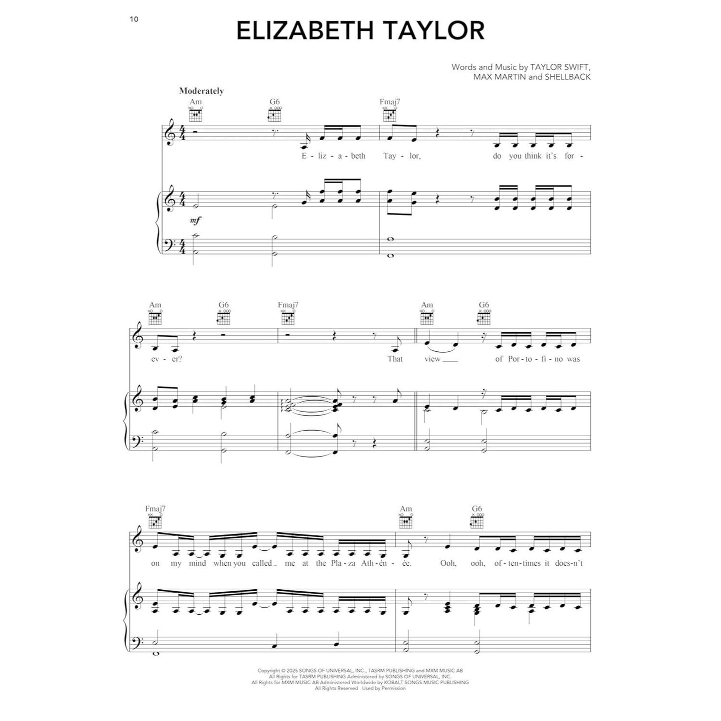 Taylor Swift - The Life of a Showgirl: All 12 Songs from the Album Arranged for Piano, Voice, and Guitar