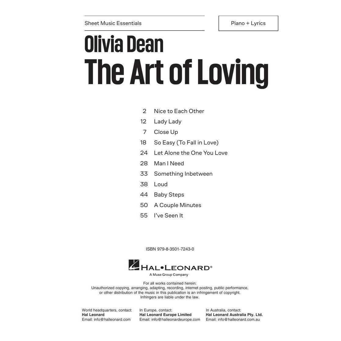 Olivia Dean - The Art of Loving: Sheet Music Essentials Songbook for Piano with Lyrics