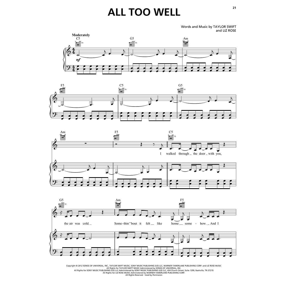 Taylor Swift RED Taylor's Version. (Piano/Vocal/Guitar Songbook) (Spiral Bound)