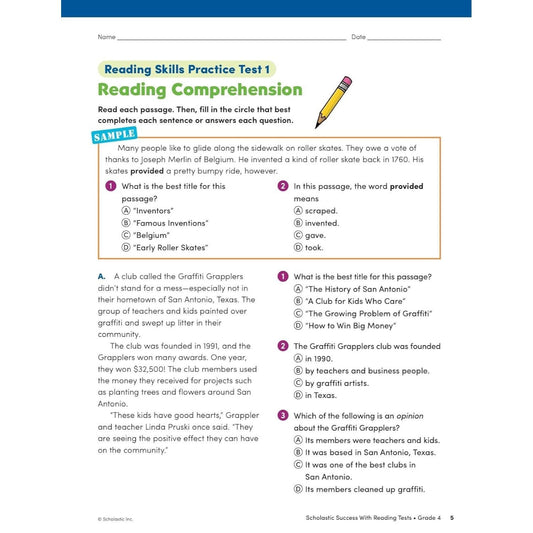 Scholastic Success with Reading Tests Grade 4 Workbook (Spiral Bound)