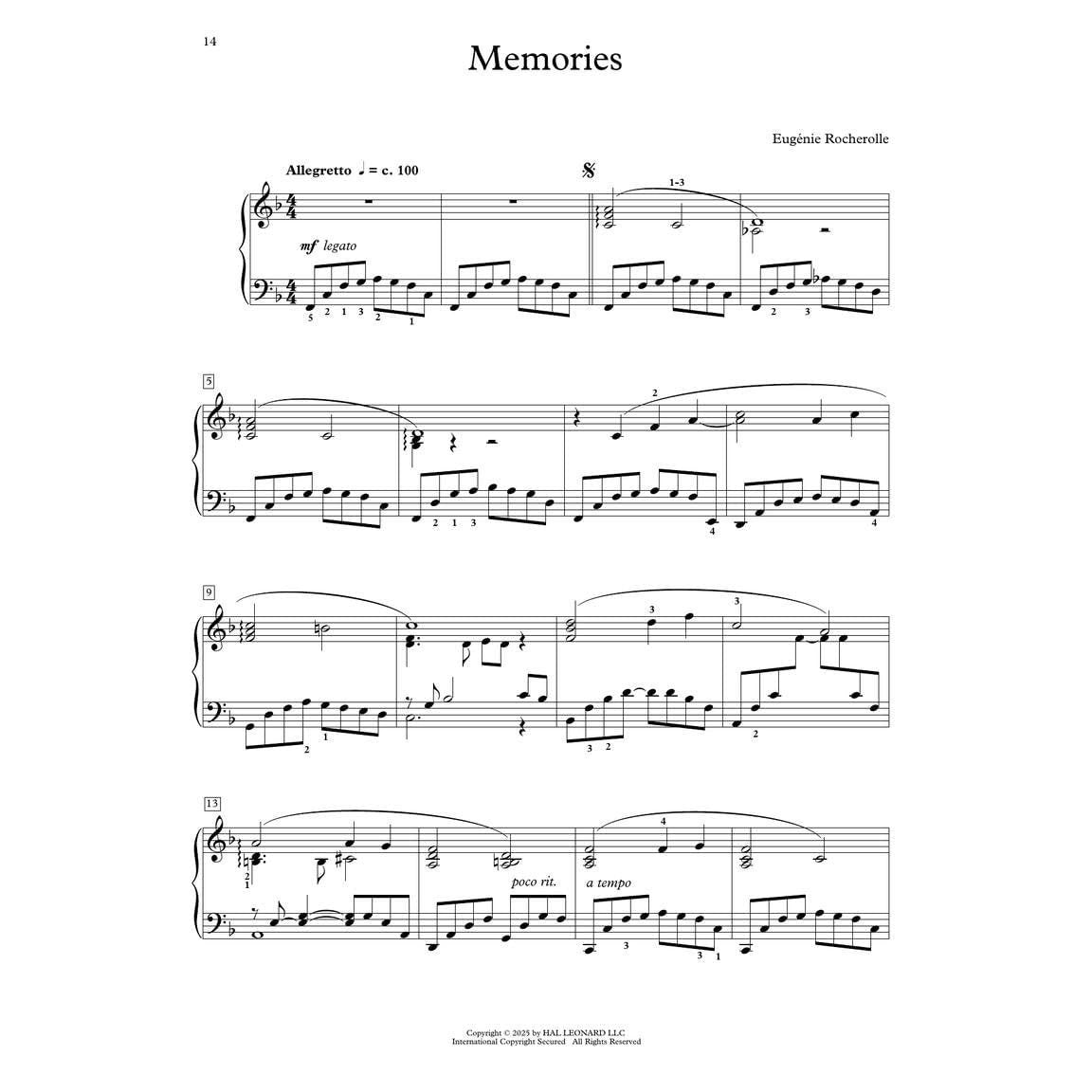 The Eugenie Rocherolle Collection - 19 Memorable Piano Solos Selected by the Composer