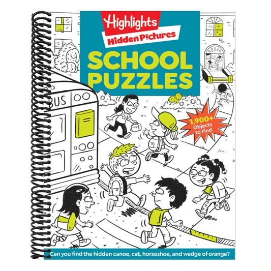 School Puzzles: Activity Book for Kids 6 and Up with Over 100 Puzzles Featuring Classrooms, Field Trips and More, Search and Find Over 1,900 Hidden Ob (Highlights Hidden Pictures) (Spiral Bound)