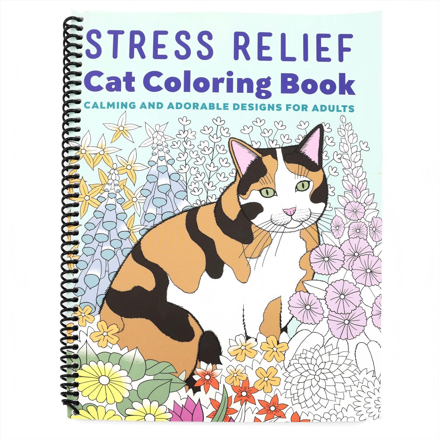 Stress Relief Cat Coloring Book: Calming and Adorable Designs for Adults (Spiral Bound)