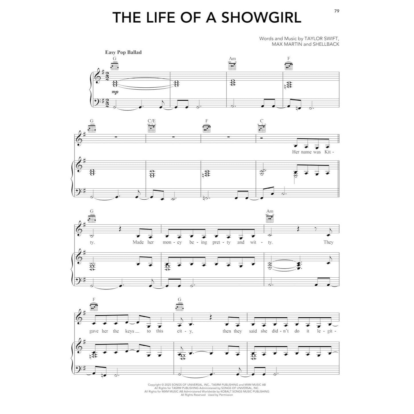 Taylor Swift - The Life of a Showgirl: All 12 Songs from the Album Arranged for Piano, Voice, and Guitar