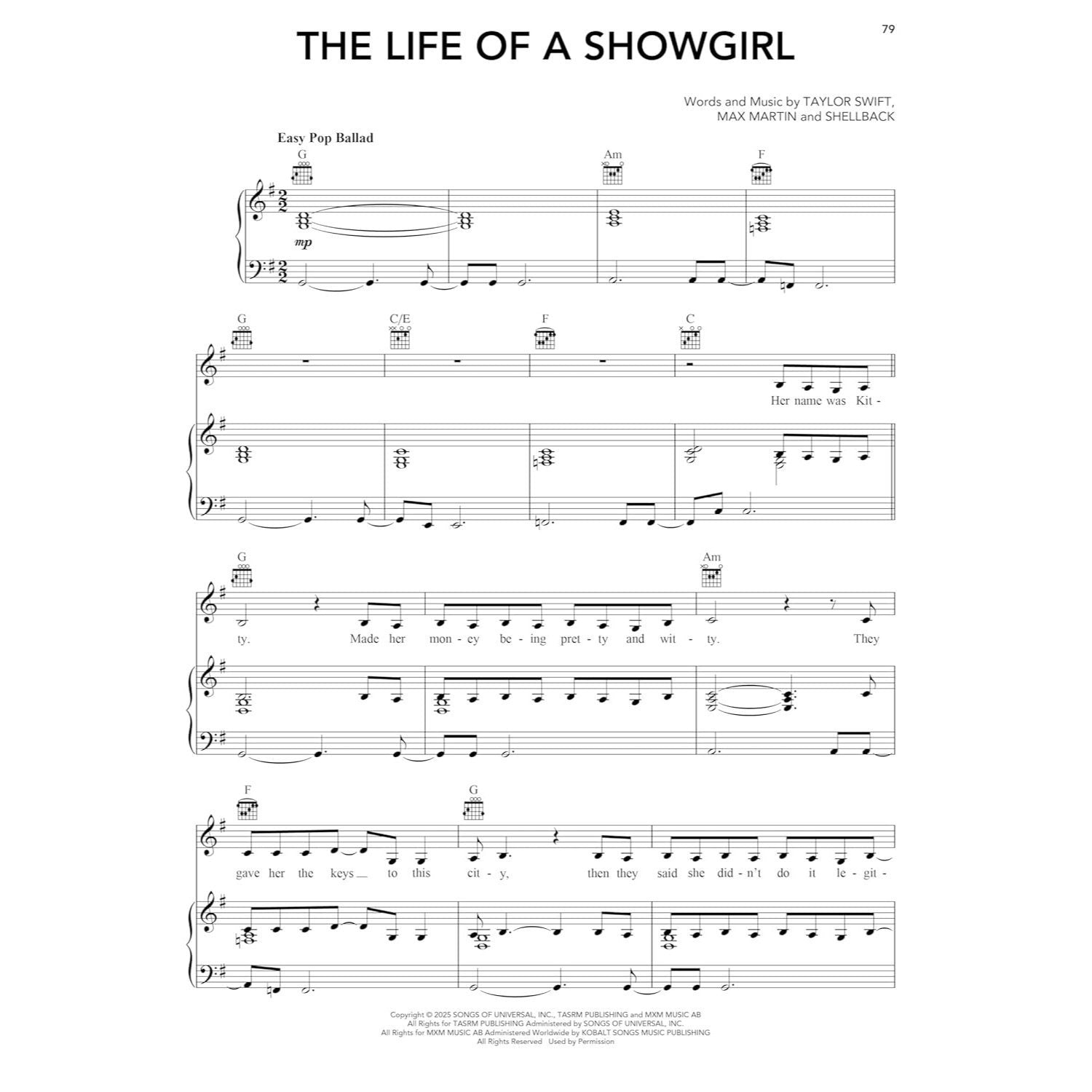 Taylor Swift - The Life of a Showgirl: All 12 Songs from the Album Arranged for Piano, Voice, and Guitar
