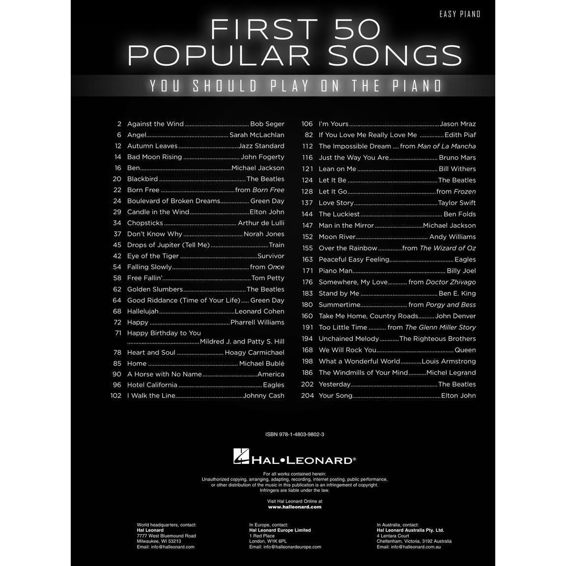 First 50 Popular Songs You Should Play on the Piano: Easy Piano Songbook with Lyrics (Other) (Spiral Bound)