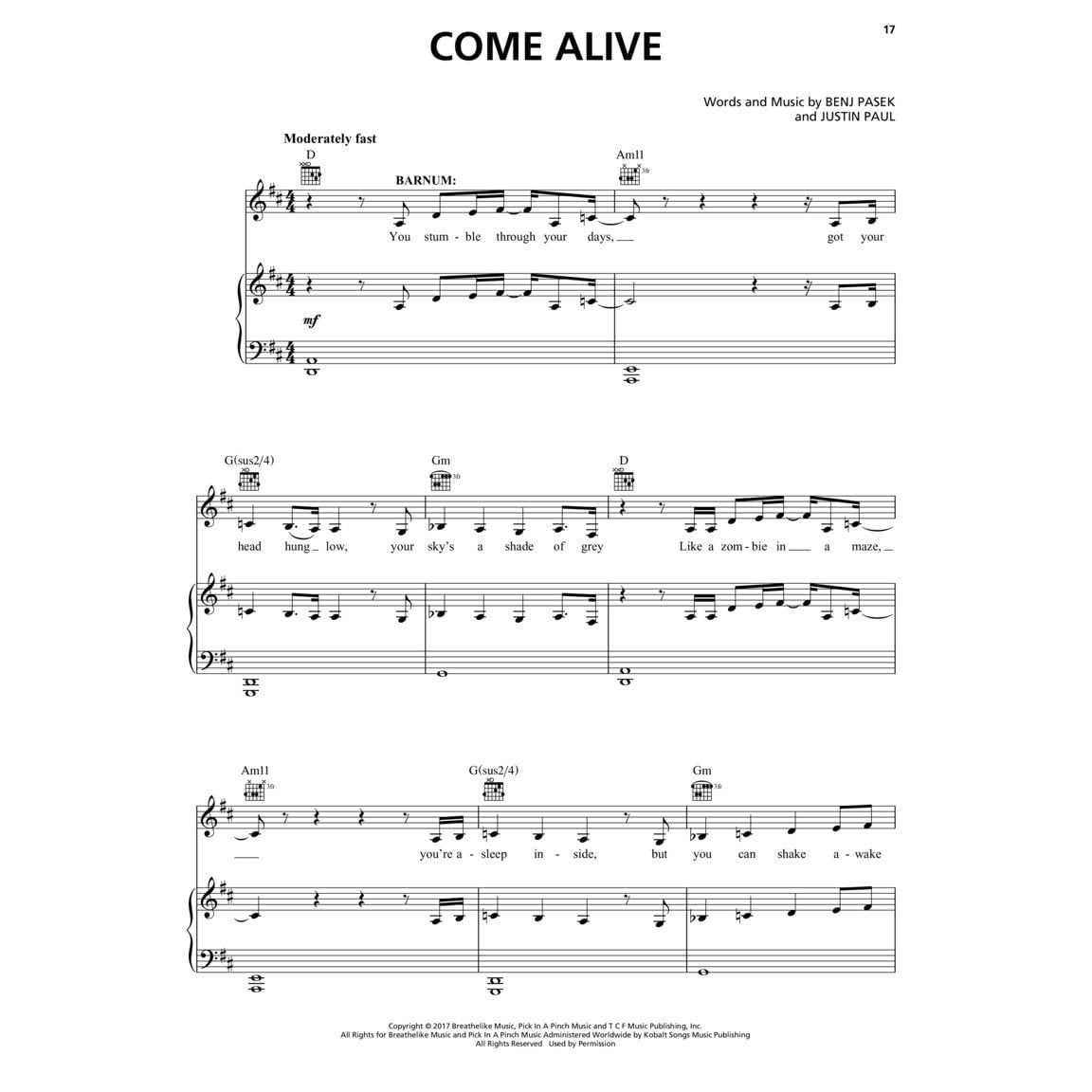 The Greatest Showman Music from the Motion Picture Soundtrack Piano/Vocal/Guitar Songbook Official Sheet Music from the Motion Picture Soundtrack (Spiral Bound)