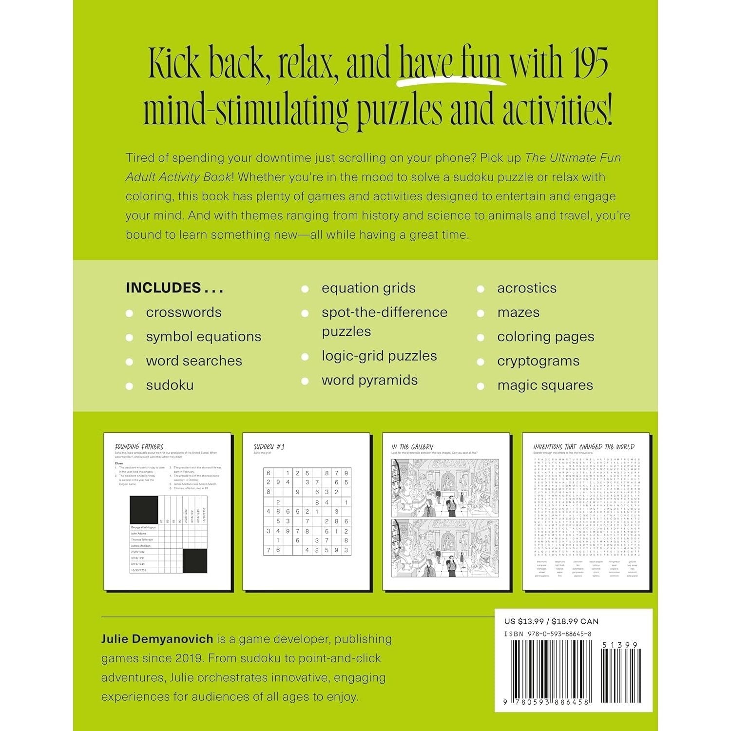 The Ultimate Fun Adult Activity Book: Logic Puzzles, Sudoku, Mazes, Word Searches, Crosswords, Acrostics, Coloring, and More!
