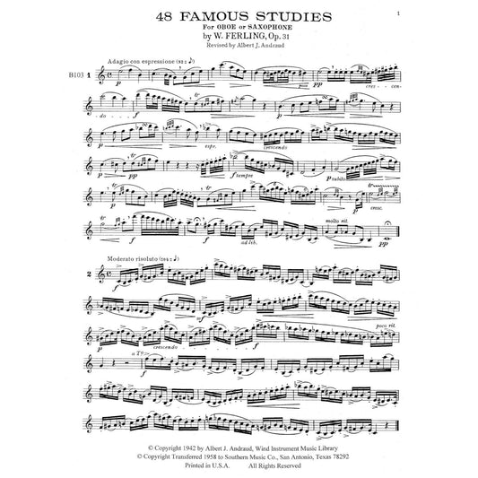 48 Famous Studies, (1st and 3rd Part): Oboe - Melodious Etudes with Oboe and Saxophone Sheet Music - Oboe and Saxophone Duet Book with 3 Duos Concerta