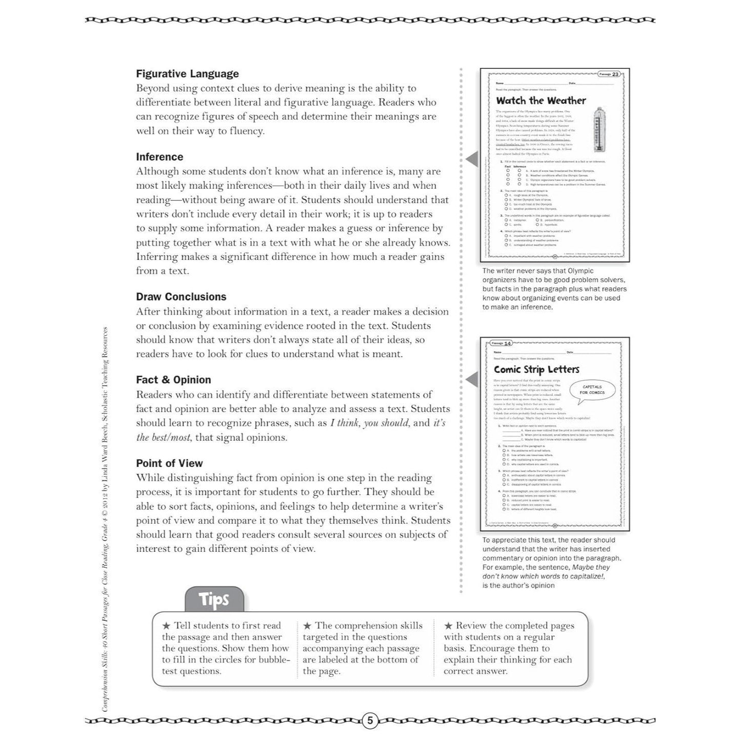 Comprehension Skills: 40 Short Passages for Close Reading: Grade 4 (Spiral Bound)