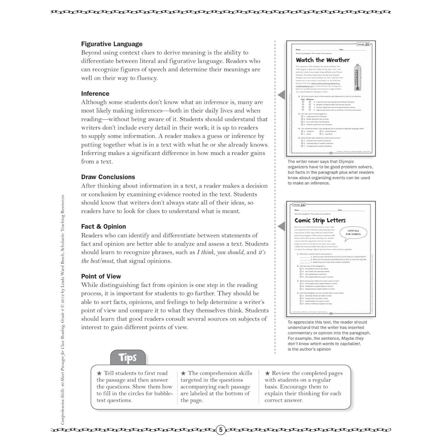 Comprehension Skills: 40 Short Passages for Close Reading: Grade 4 (Spiral Bound)