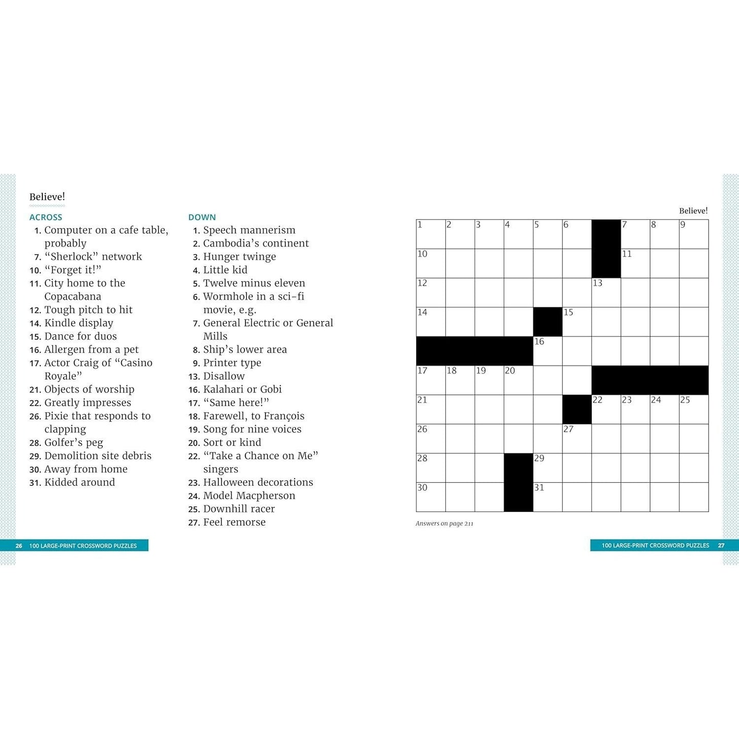 100 Large-Print Crossword Puzzles: Easy Puzzles to Entertain Your Brain (Spiral Bound)