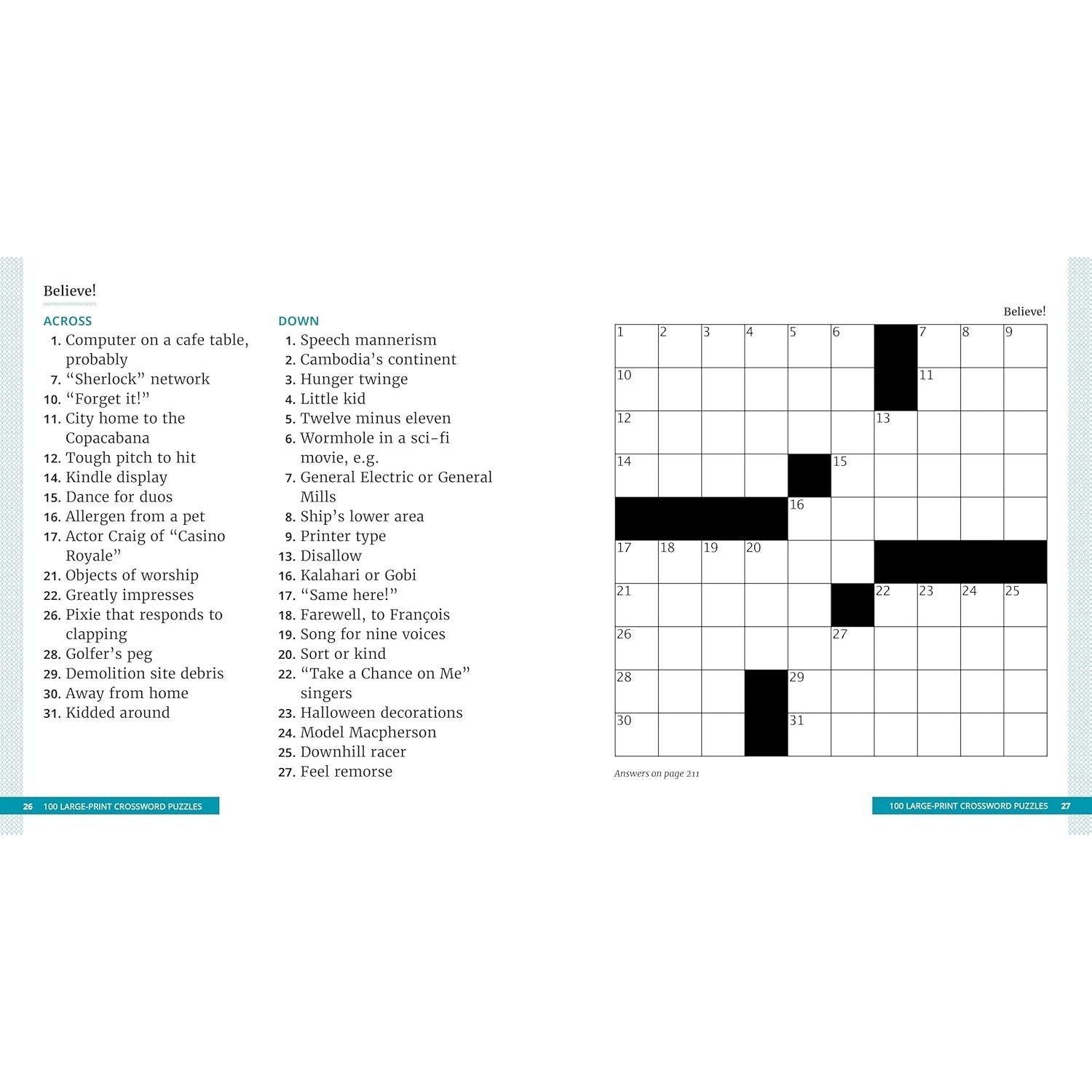 100 Large-Print Crossword Puzzles: Easy Puzzles to Entertain Your Brain (Spiral Bound)