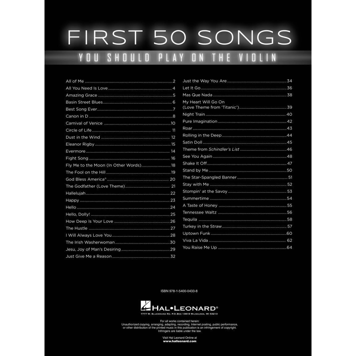First 50 Songs You Should Play on the Violin Beginner Violin Songbook with Pop, Classical & Movie Hits Includes Canon in D, Dust in the Wind, Viva La