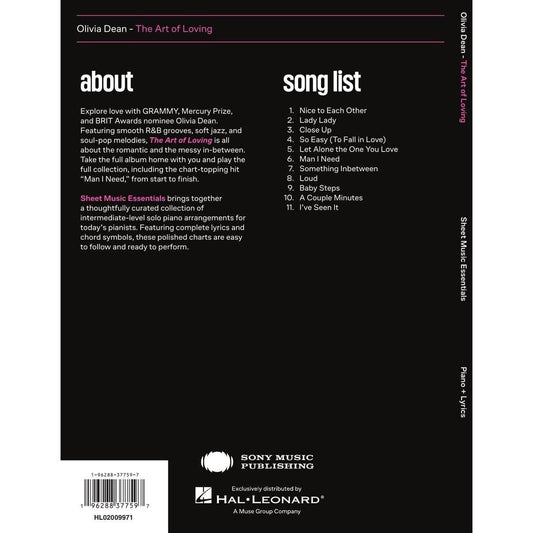 Olivia Dean - The Art of Loving: Sheet Music Essentials Songbook for Piano with Lyrics