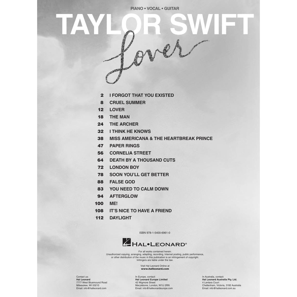 Taylor Swift - Lover Easy Taylor Swift Piano Music Book 18 Hits by the Greatest Pop Artist - Son (Spiral Bound)