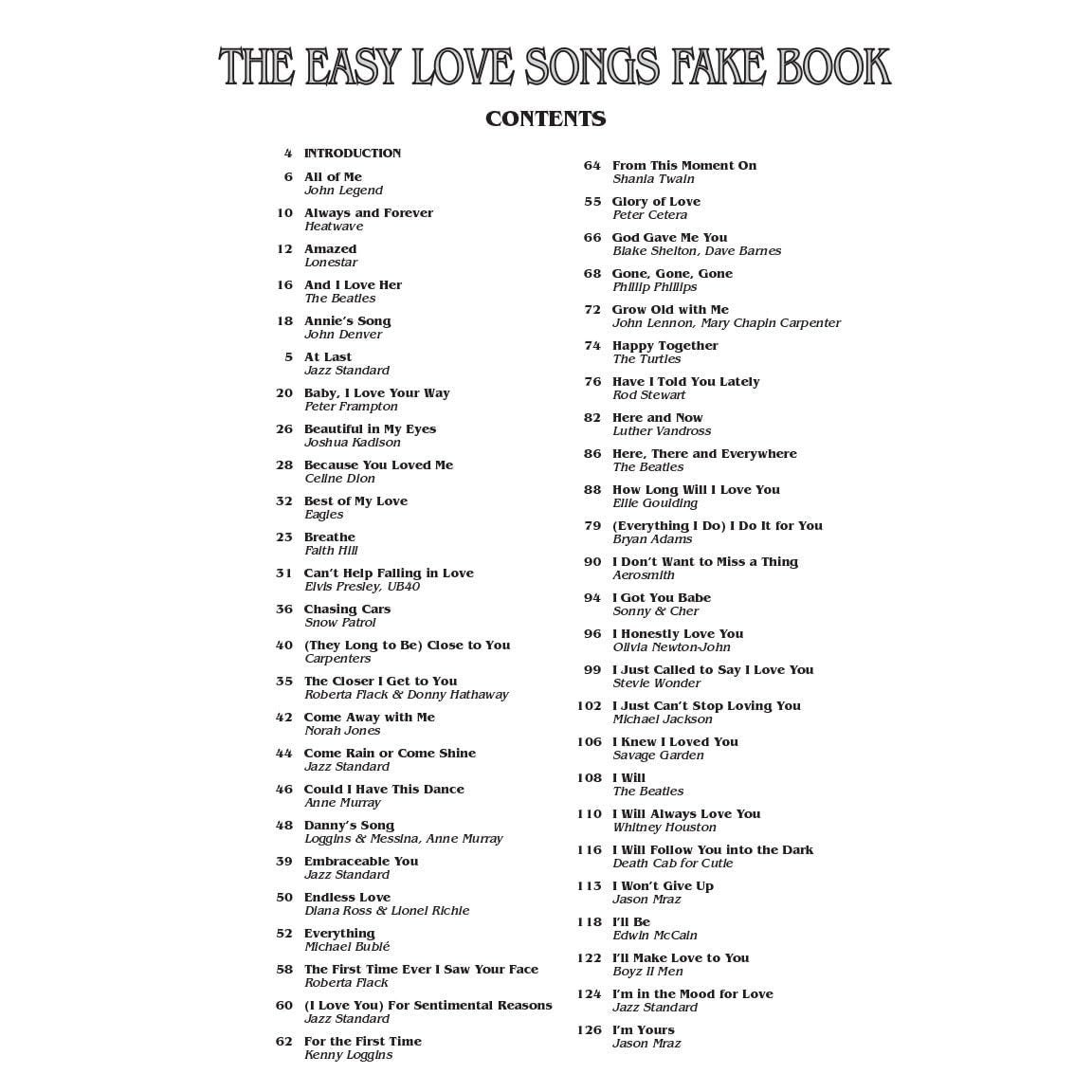 The Easy Love Songs Fake Book: Melody, Lyrics & Simplified Chords in the Key of C