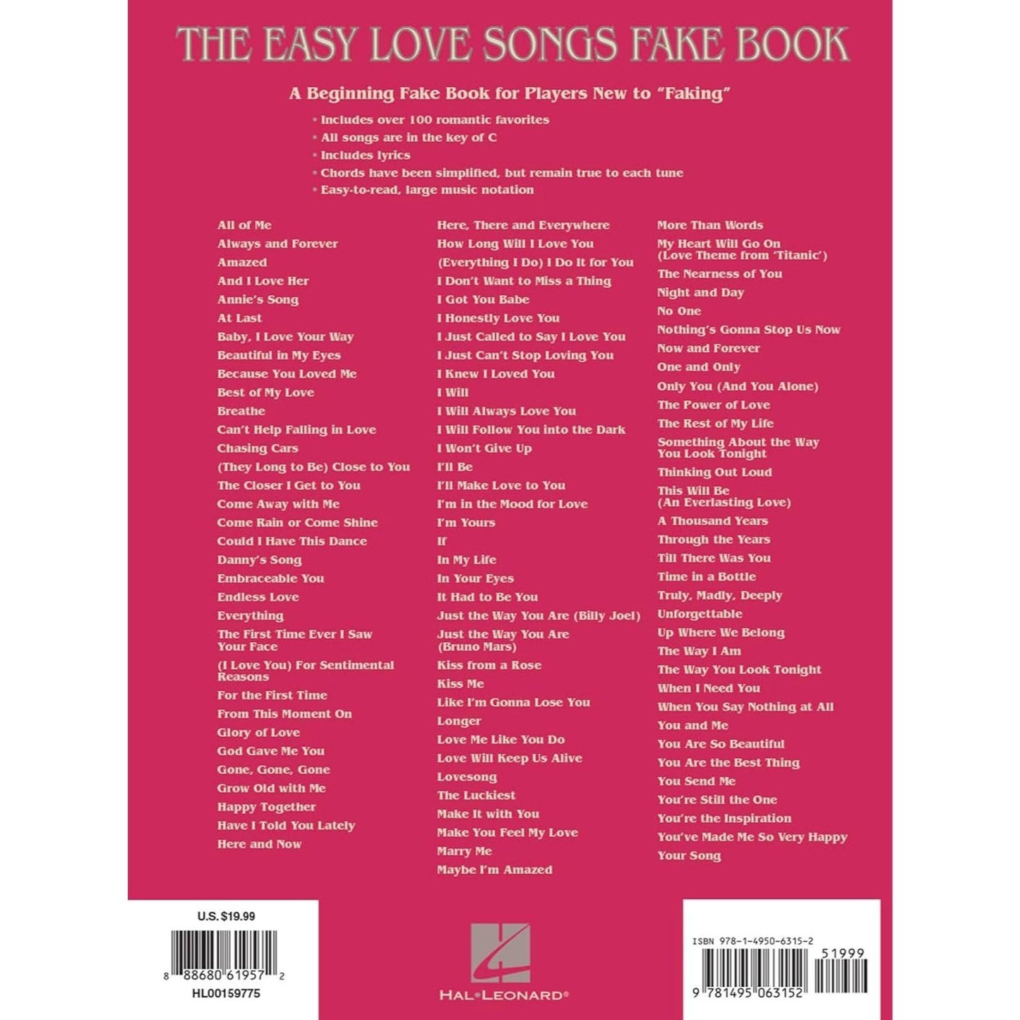 The Easy Love Songs Fake Book: Melody, Lyrics & Simplified Chords in the Key of C