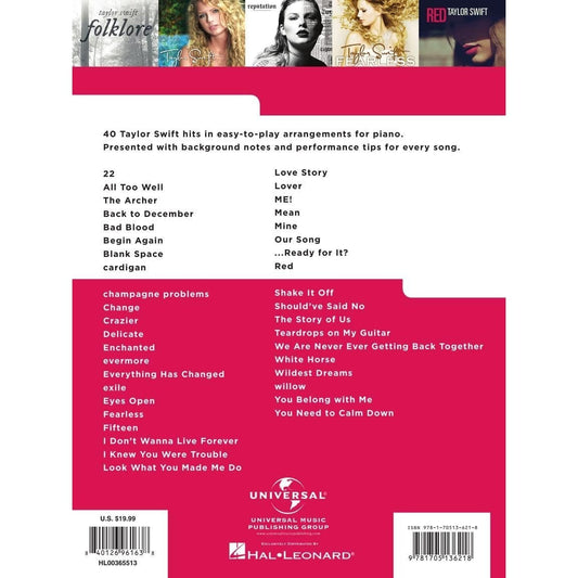 40 Taylor Swift Songs: Really Easy Piano Series with Lyrics & Performance Tips (Really Easy Piano; Hal Leonard) - Taylor Swift Piano Book with Lyrics (Spiral Bound)