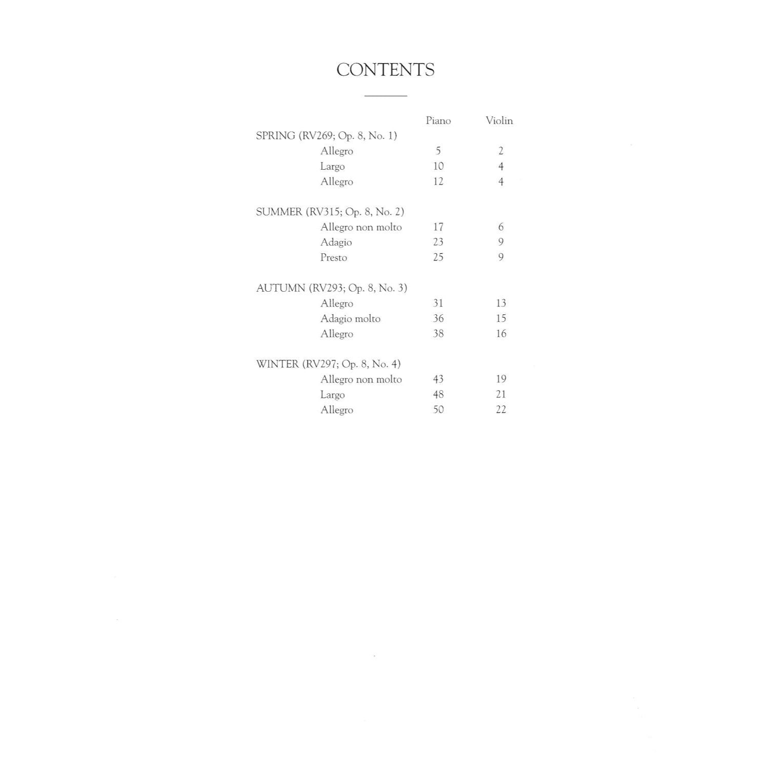 Antonio Vivaldi - The Four Seasons, Complete Four Concertos for Violin and Orchestra with Piano Reduction: Schirmer Library of Classics Volume 2047