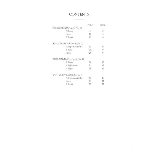 Antonio Vivaldi - The Four Seasons, Complete Four Concertos for Violin and Orchestra with Piano Reduction: Schirmer Library of Classics Volume 2047